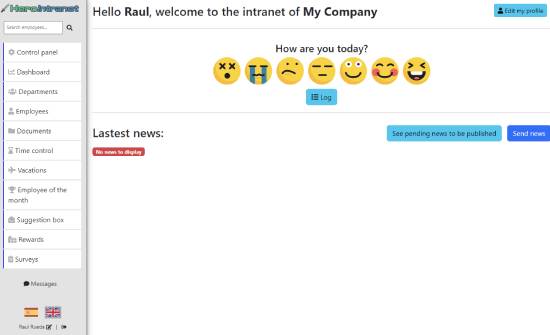 Screenshot of company intranet